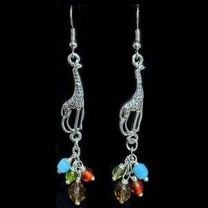 Green and Silver Dangle Earrings Giraffe Charm Nature-Inspired Design